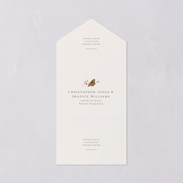Rustic Butterflies All-in-One Wedding Invitations Scottish Green Signature Light Both Recipient and Return Addresses No