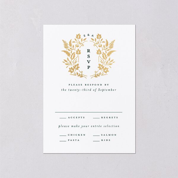 Rustic Kingdom Wedding Response Cards Gold Dark Green Signature Standard