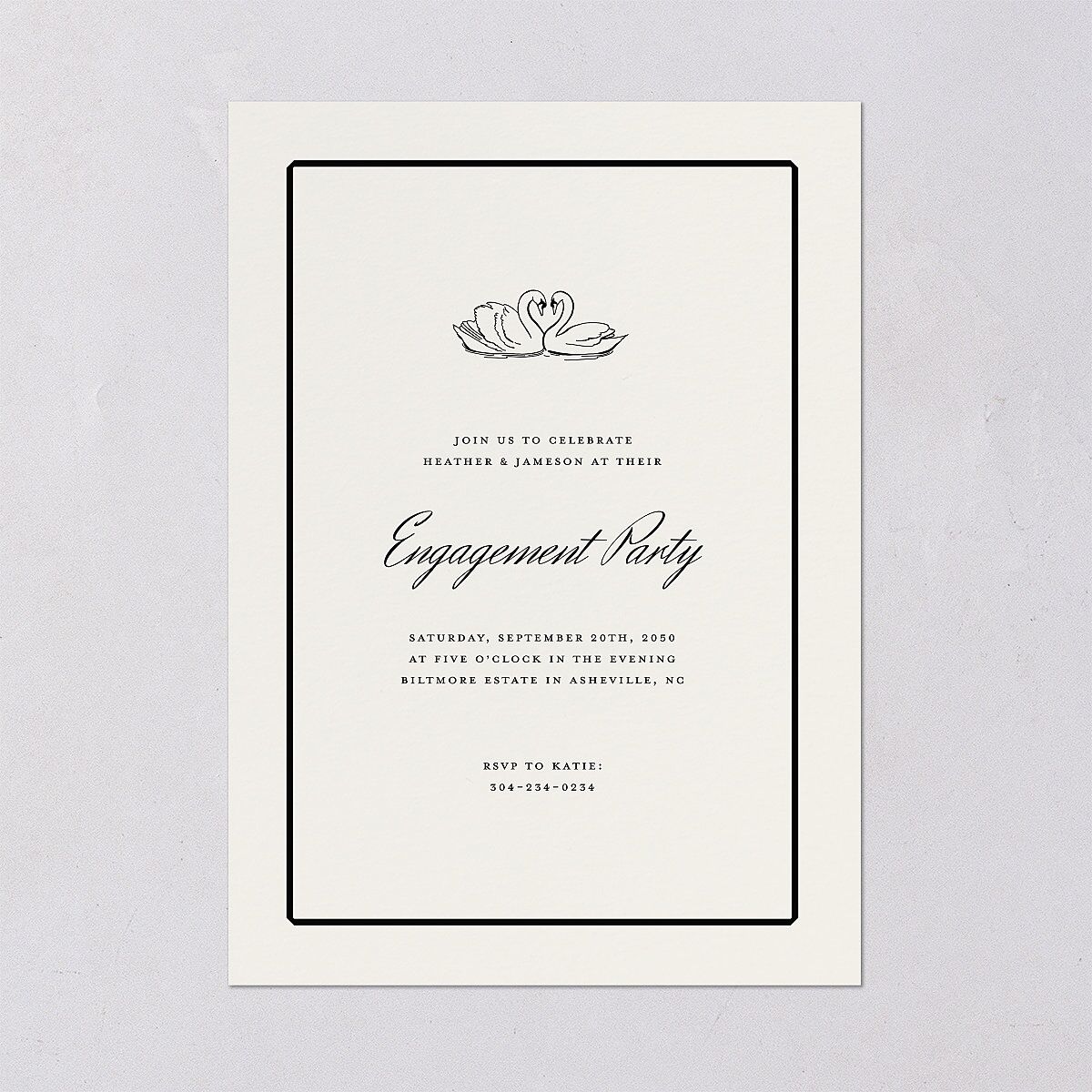 Elegant Swans Engagement Party Invitations Ivory Signature Blank Standard