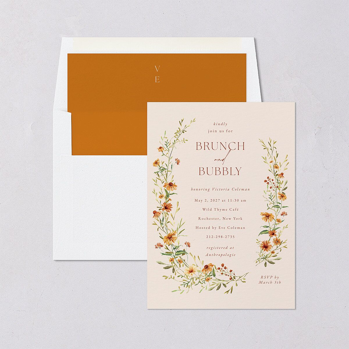 Wildflower Border Bridal Shower Invitations Cinnamon Signature Blank Standard