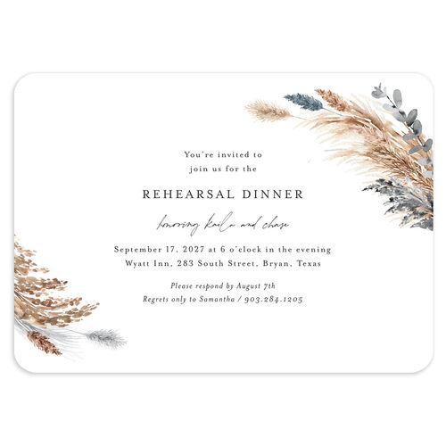 Soft Pampas Botanical Rehearsal Dinner Invitations Dusty Blue Signature Blank Rounded
