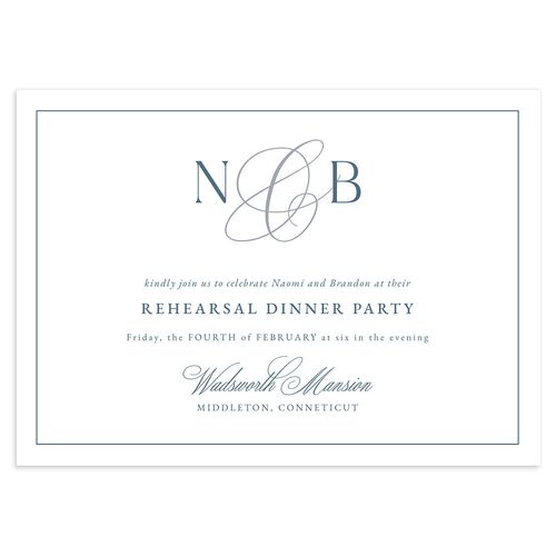 Romantic Ampersand Rehearsal Dinner Invitations Regency Blue Signature Blank Standard