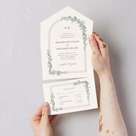 Botanical Arch All-in-One Wedding Invitations Hunter Green Signature Light Both Recipient and Return Addresses No