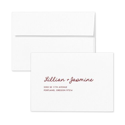 Hand Drawn Heart Photo Response Card Envelopes Maroon White Return Address Signature Standard