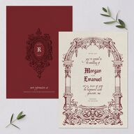 Gothic Medieval Arch Wedding Invitations Burgundy Signature Blank No Standard