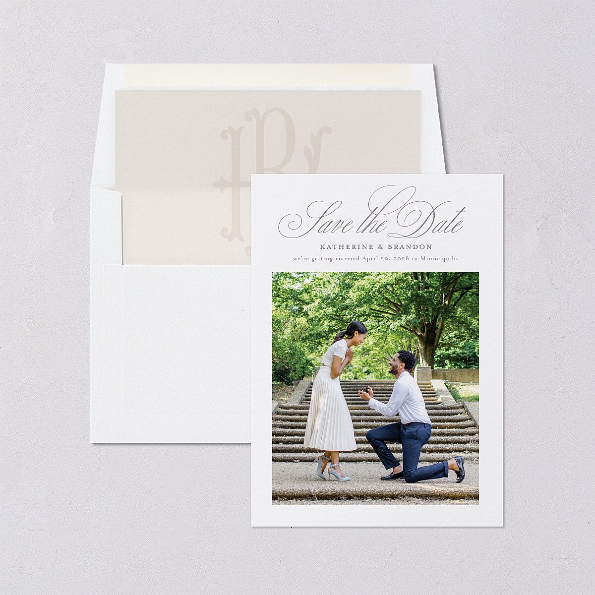 Luxury Floral Monogram Save the Date Cards Cotton Signature smooth Blank No Standard