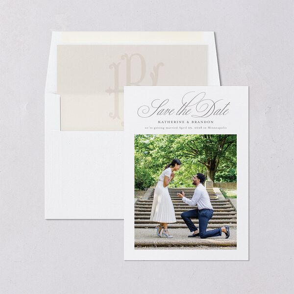 Luxury Floral Monogram Save the Date Cards Cotton Signature smooth Blank No Standard