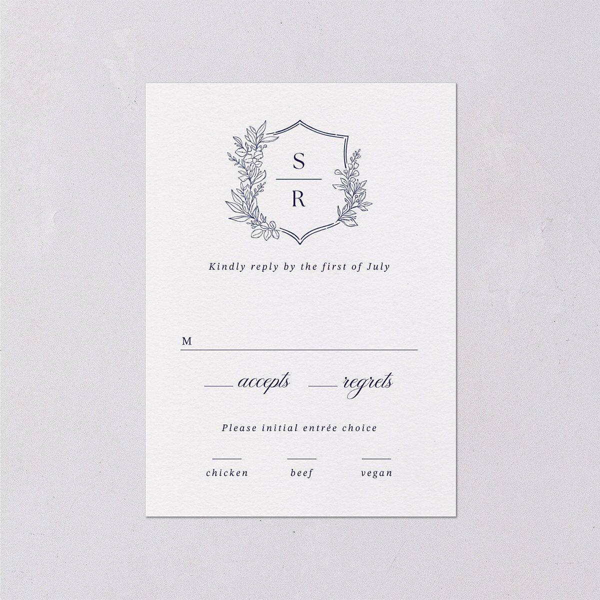 Elegant Garland Crest Wedding Response Cards Sapphire Signature Standard