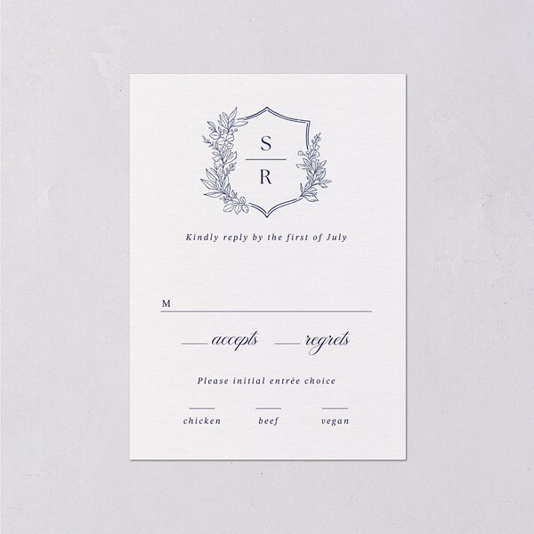 Elegant Garland Crest Wedding Response Cards Sapphire Signature Standard
