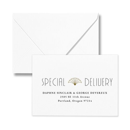 Gatsby Deco Arch Response Card Euro Envelopes White Dark Emerald Return Address Luxe