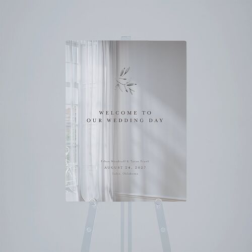 Minimal Leaves Mirrored Acrylic Welcome Sign Medium Bisque Mirrored Acrylic M Welcome Standard