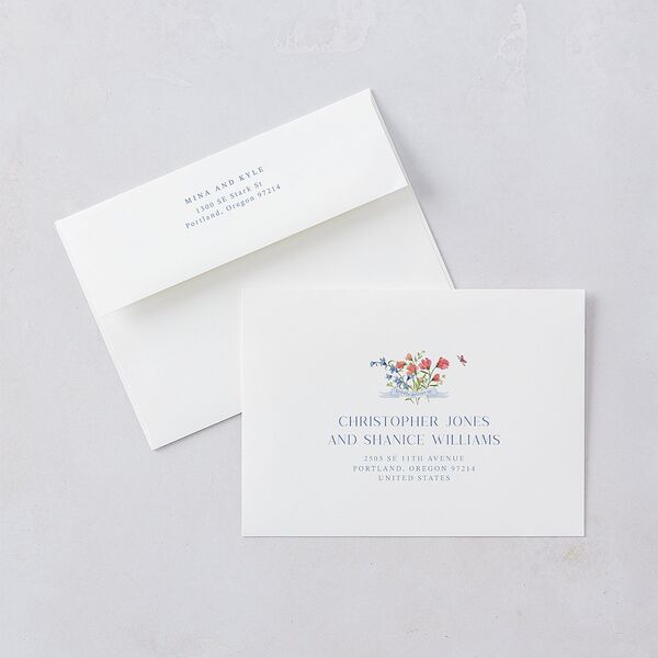 Fairytale Wildflower Crest Save the Date Cards Pure White Signature smooth Blank No Standard