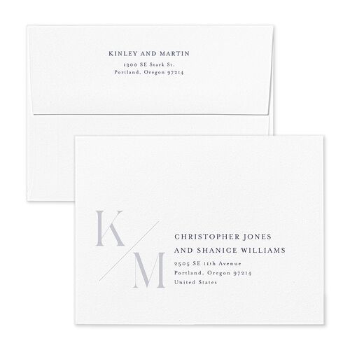 Monogram Slant Thank You Card Envelopes Terracotta Navy Both Recipient and Return Addresses Signature Standard