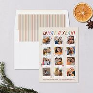 What a Year Whimsical Calendar Photos Holiday Cards Maroon Signature Blank Standard Portrait
