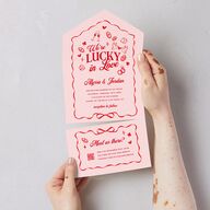 Hand Drawn Las Vegas Hearts All-in-One Wedding Invitations Crimson Signature Light Both Recipient and Return Addresses No