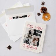 Classic Editorial First Christmas Photos Holiday Cards Merlot Signature Blank Standard
