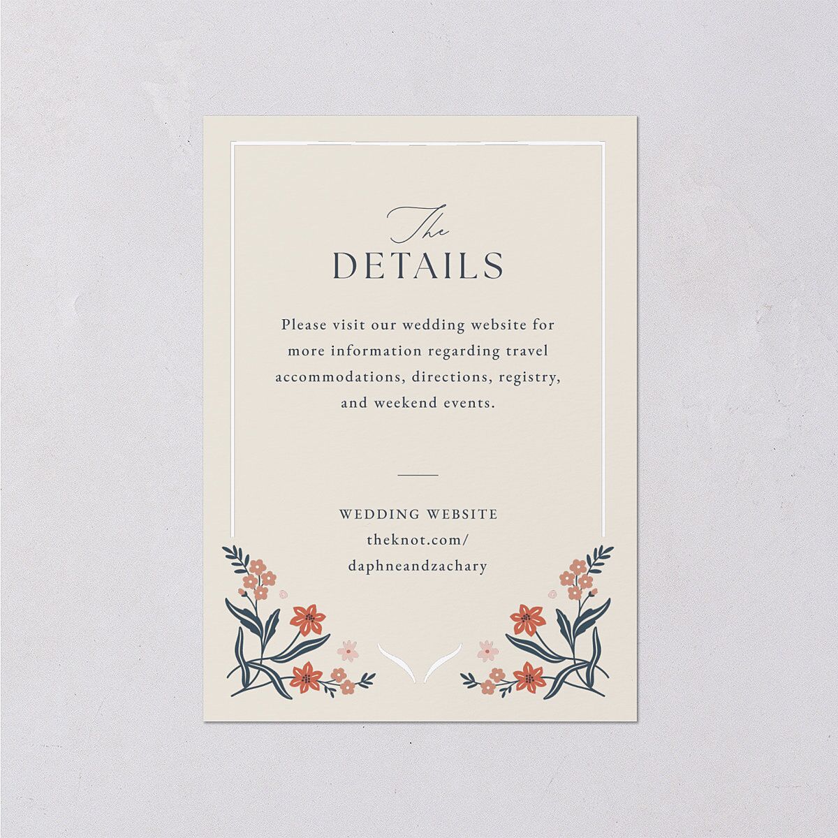 Flora Garden Border Wedding Event Detail Cards Moody Blue Signature Standard