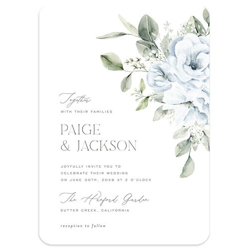 Elegant Pastel Floral Wedding Invitations Ice Blue Signature Blank No Rounded