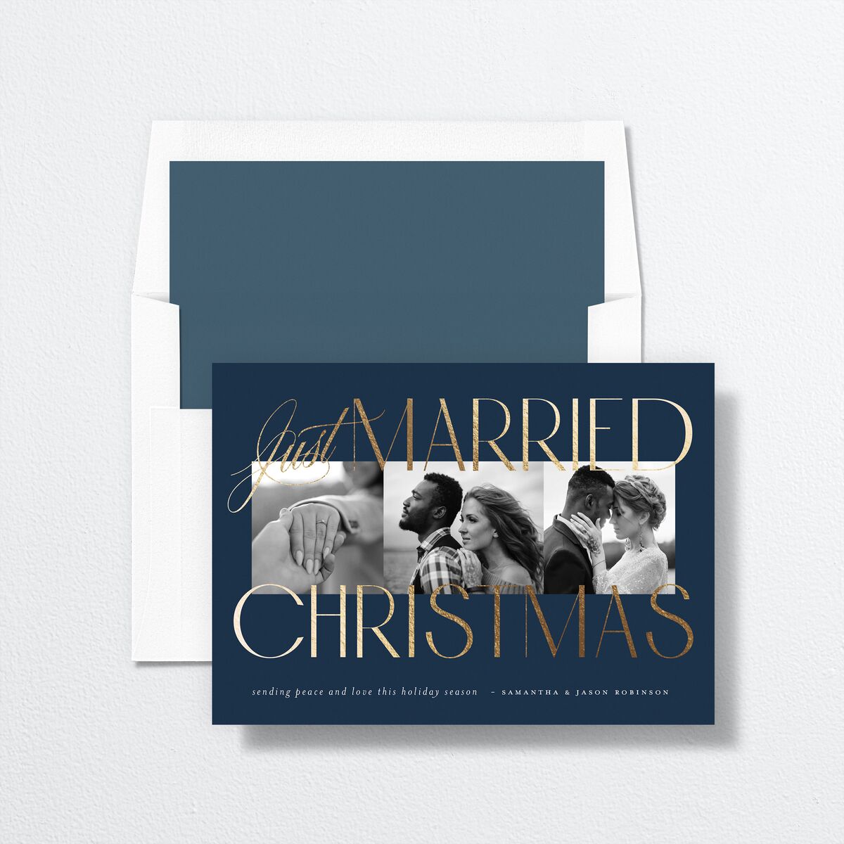 Just Married Christmas Envelope Liners Navy Standard