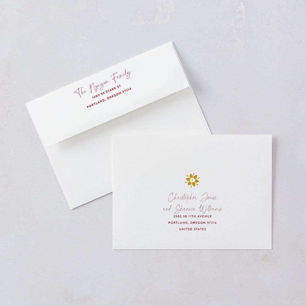 Happy Lunar New Year Holiday Card Envelopes Ruby Both Recipient and Return Addresses Standard