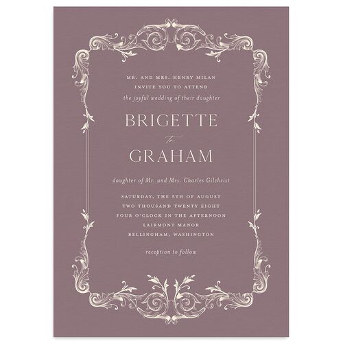 Vintage Ornate Frame Wedding Invitations Plum Signature Blank No Standard