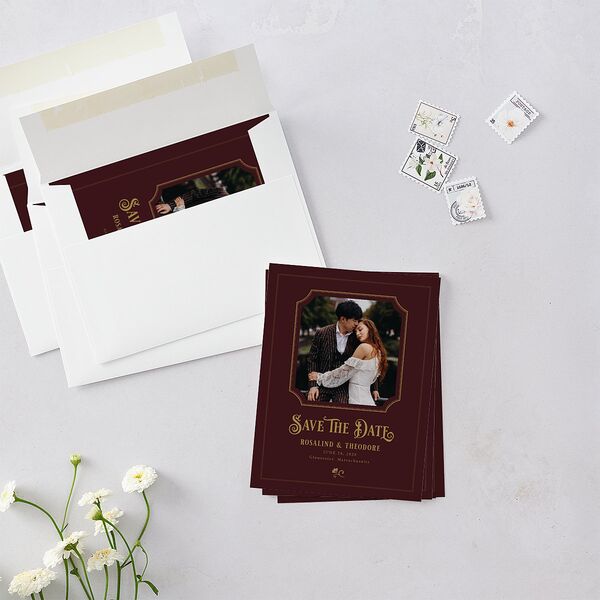 Vintage Storybook Save the Date Petite Cards Merlot Signature smooth Blank Standard No