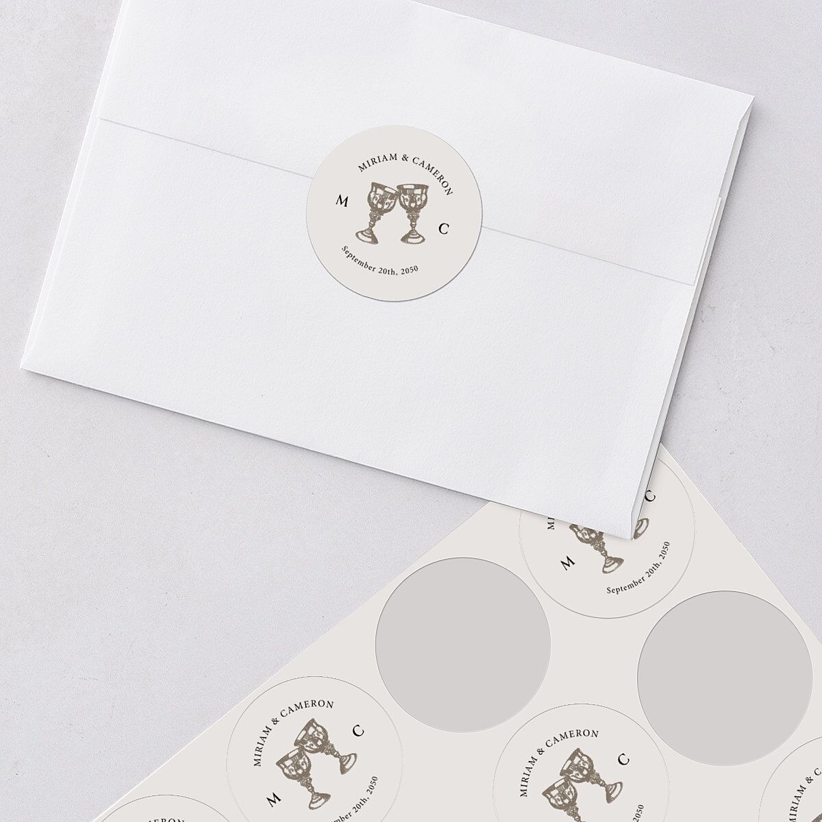 Romantic Fantasy Wedding Stickers Champagne Circle