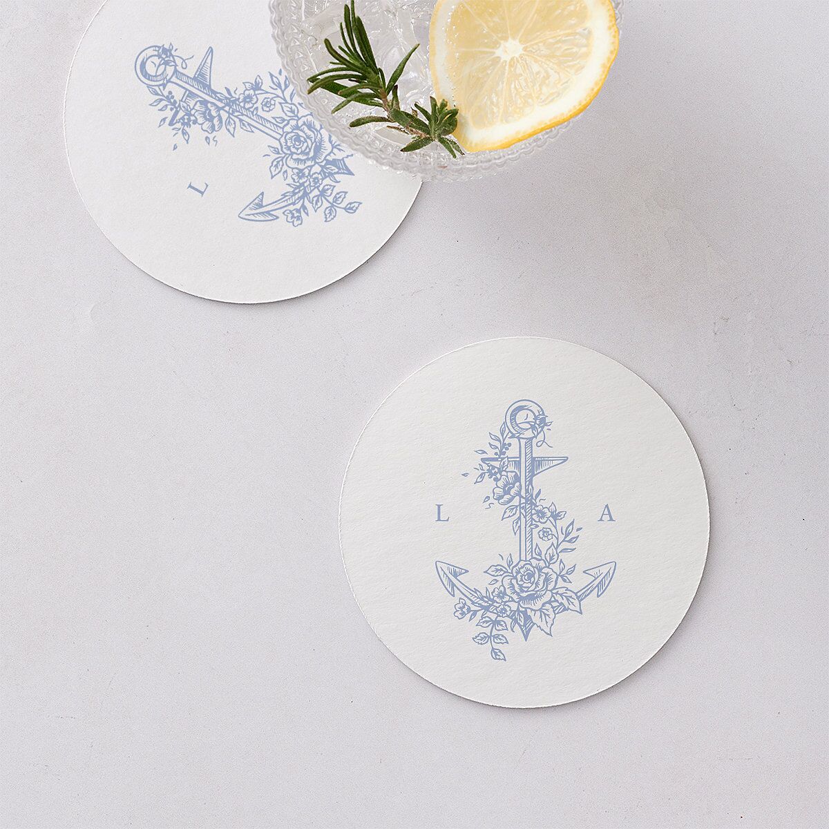 Coastal Oysters and Anchors Wedding Day Coasters Sea Blue Cardboard Circle
