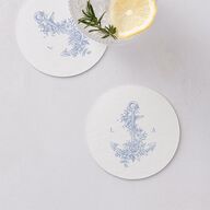 Coastal Oysters and Anchors Wedding Day Coasters Sea Blue Cardboard Circle