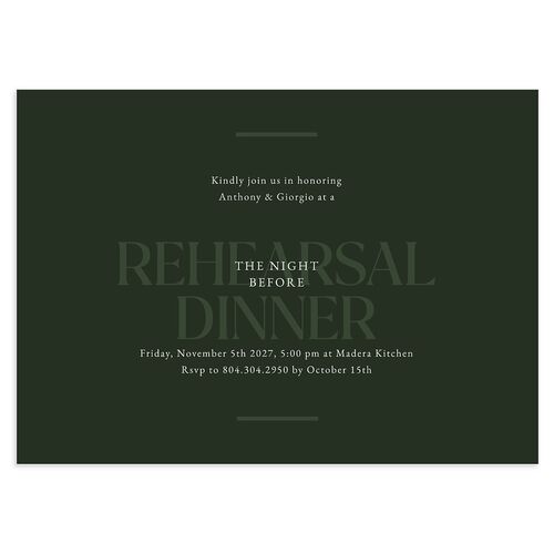 Gilded Bold Rehearsal Dinner Invitations Dark Emerald Signature Blank Standard