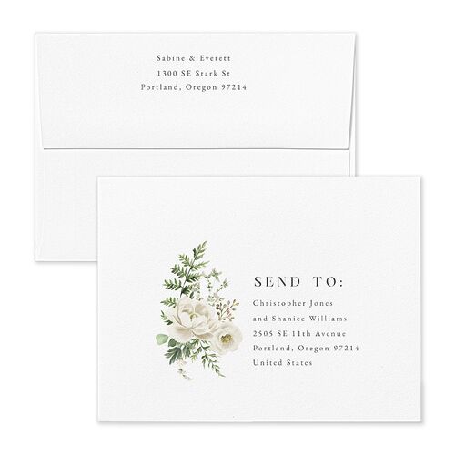 Gilded Fern Frame Botanical Thank You Card Envelopes White Linen Both Recipient and Return Addresses Signature Standard