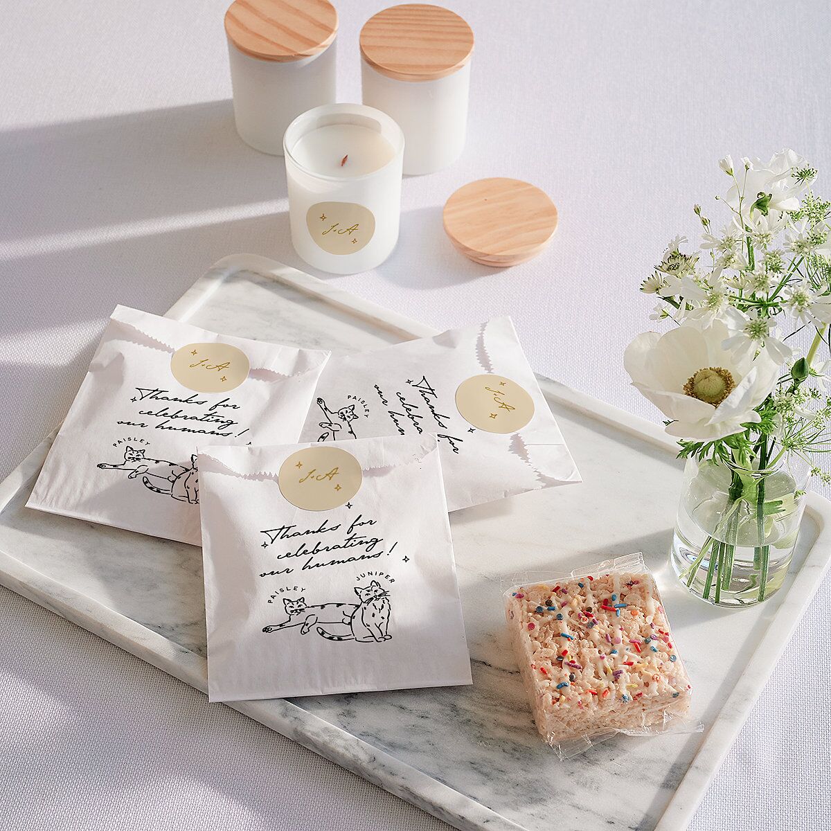 Hand Drawn Cake Favor Bags White Pure White Wax-Lined Food Safe Paper