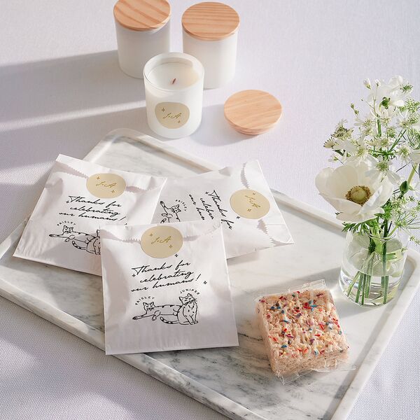 Hand Drawn Cake Favor Bags White Pure White Wax-Lined Food Safe Paper