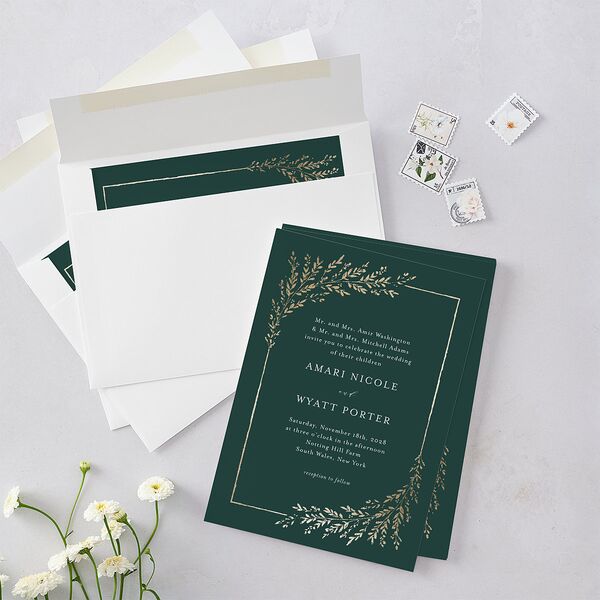 Exquisite Branches Botanical Wedding Invitations Gold Deep Lake Signature Blank No Standard