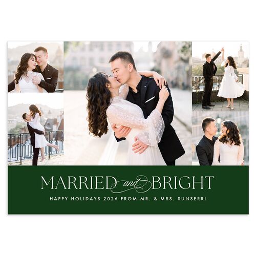 Married and Bright Wedding Gallery Holiday Cards Hunter Green Signature Blank Standard