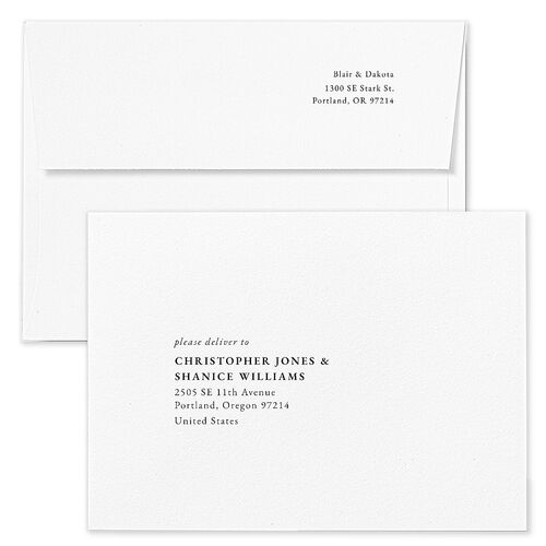Vertical Names Wedding Invitation Envelopes White Licorice Both Recipient and Return Addresses Standard Signature