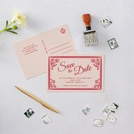 Vintage Heart Locket Save the Date Postcards Crimson