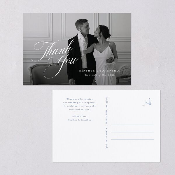 Classic Script Photo Thank You Postcards Regency Blue