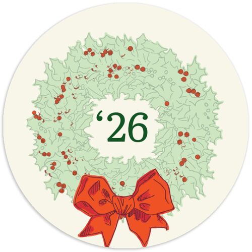 Vintage Holiday Wreath Holiday Stickers Hunter Green Circle