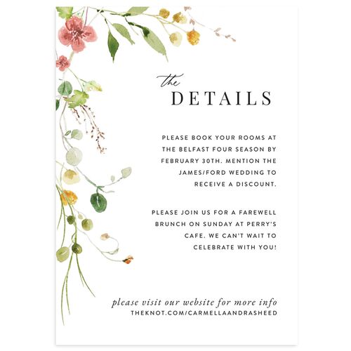 Delicate Wildflower Wedding Event Detail Cards Peach Pink Signature Standard