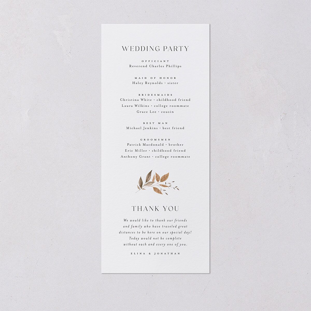 Leafy Rustic Monogram Wedding Programs Cotton Signature