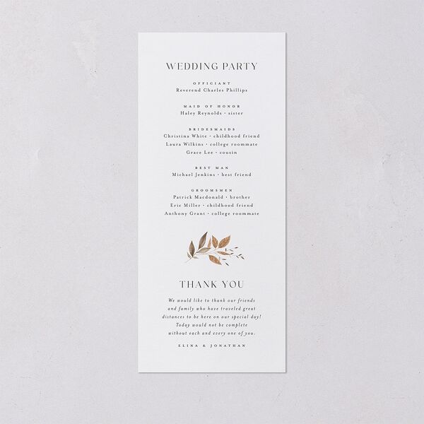 Leafy Rustic Monogram Wedding Programs Cotton Signature