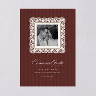 Vintage Lace Save the Date Cards Burgundy Signature smooth Blank No Standard