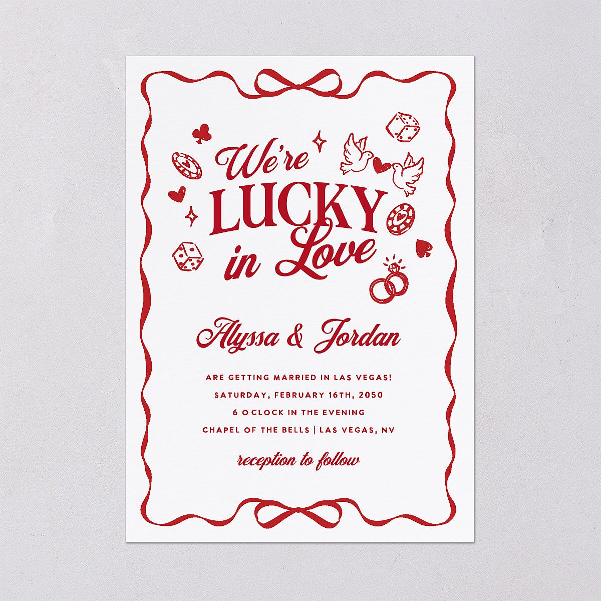 Hand Drawn Las Vegas Hearts Wedding Invitations Ruby Signature Blank No Standard