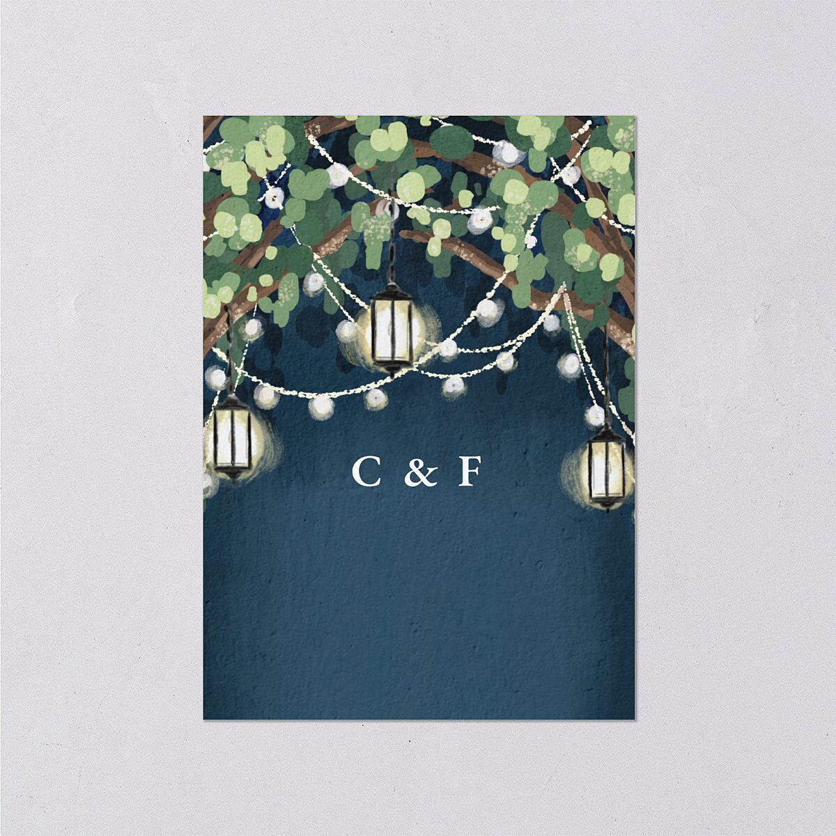 Illuminated Trees Wedding Response Cards Moody Blue Signature Standard