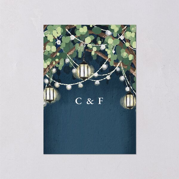 Illuminated Trees Wedding Response Cards Moody Blue Signature Standard