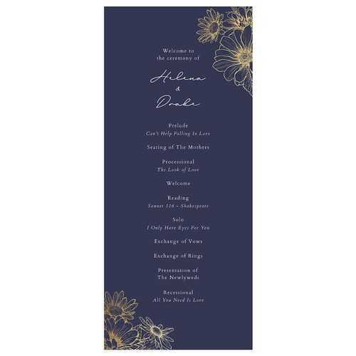 Rustic Botanical Foil Wedding Programs Navy Gold Signature