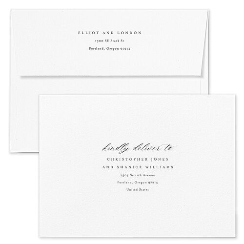 Timeless Typography Wedding Invitation Envelopes White Shimmer Pure White Both Recipient and Return Addresses Standard Pearlescent