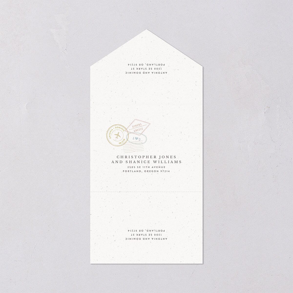 Timeless Passport All-in-One Wedding Invitations Shell Pink Signature Light Both Recipient and Return Addresses No