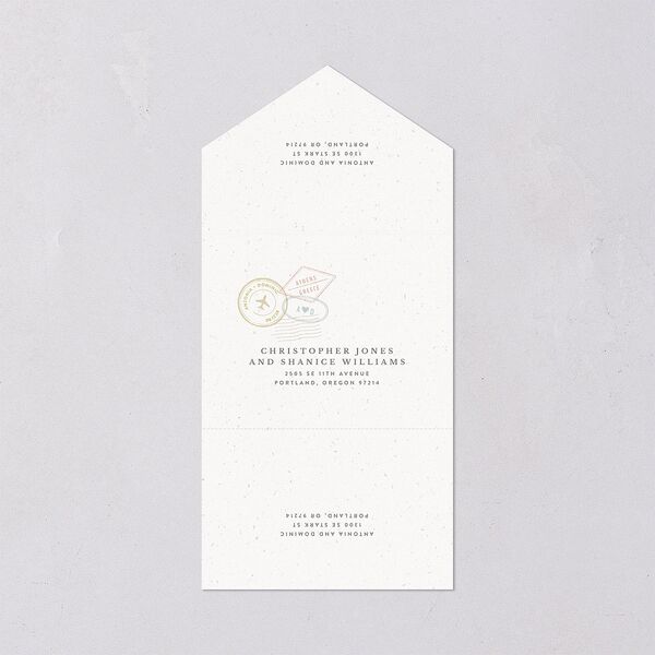 Timeless Passport All-in-One Wedding Invitations Shell Pink Signature Light Both Recipient and Return Addresses No